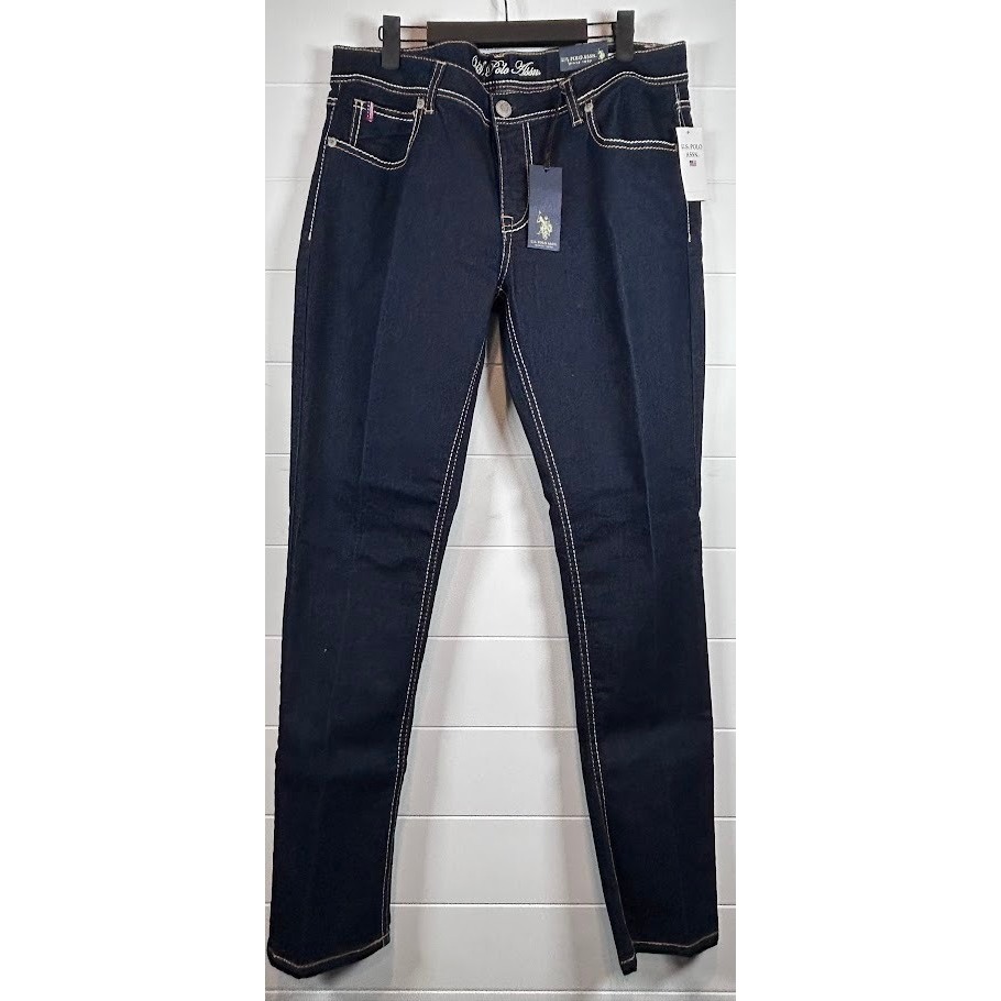 Us Polo Assn Womens Kate Dark Wash Denim Jeans White Stitching Usa Flag 15/16